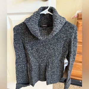 Express Gray Cowl Neck Sweater with Ribbed Cuffs